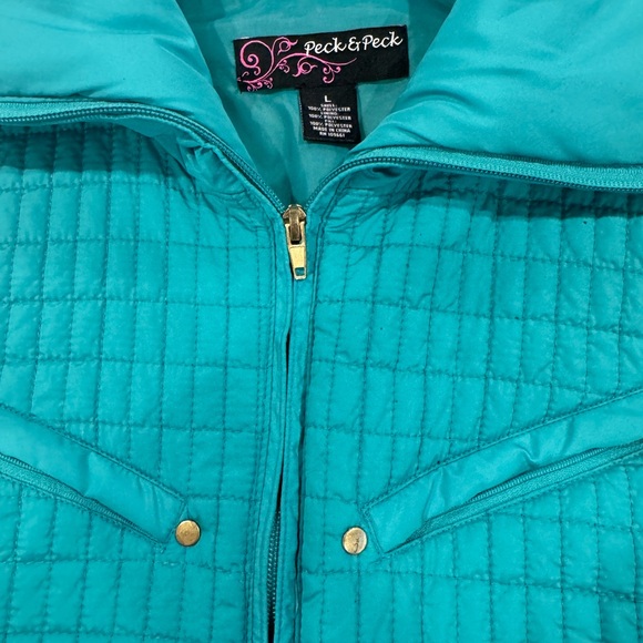 Women’s Peck & Peck quilted vest turquoise / teal L full zipper pockets - Picture 3 of 10